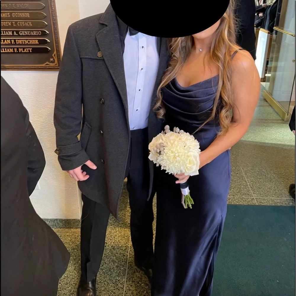 Revelry Skye Satin Navy Blue Dress - Picture 4 of 5